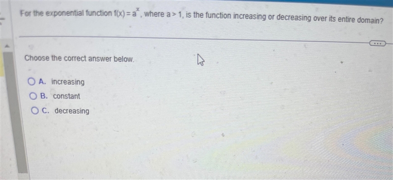 Is the function increasing or decreasing over its entire domain?Choose the correct-example-1