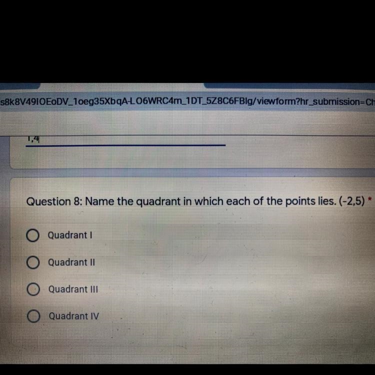 Name the quadrant in which each of the point lies. (-2,5)-example-1