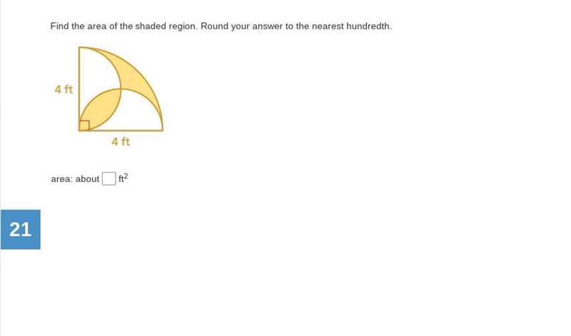 Find the area of the shaded region. Round your answer to the nearest hundredth. I-example-1