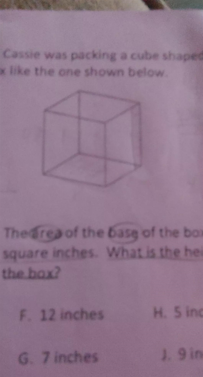 The area of the base of the box is 49 square inches. what is the height of the box-example-1