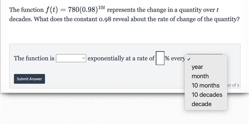 What does the constant 0.98 reveal about the rate of change of the quantity?-example-2