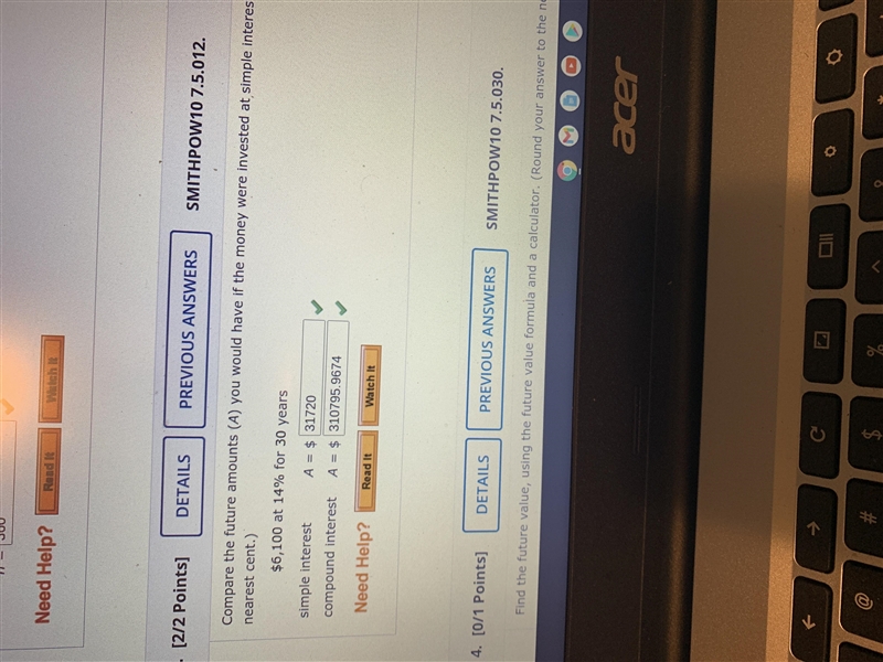 Compare the future amounts (A) you would have if the money were invested at simple-example-1