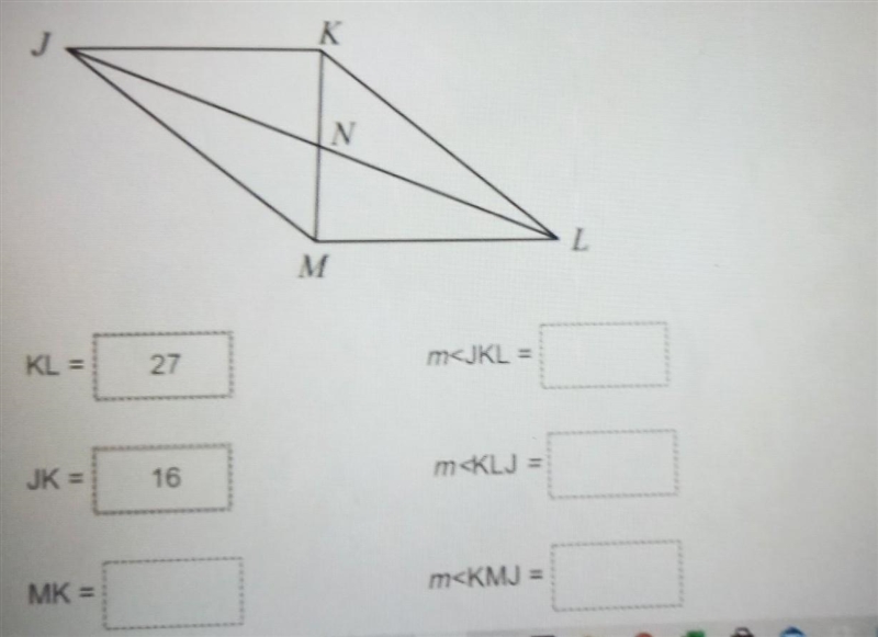 I need help with this question, 2 of them I've done. ( JM = 27 , ML = 16, JL = 46, NK-example-1