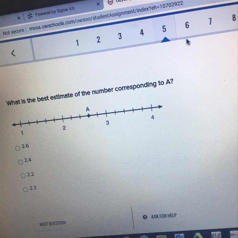 What is the best estimate of the number corresponding to A?2.62.42.22.3-example-1