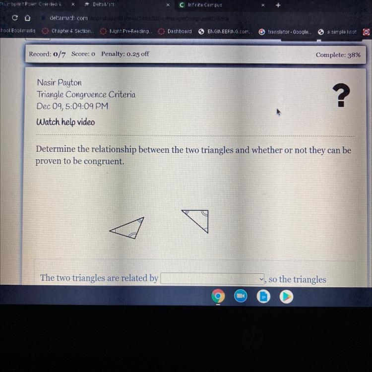 Determine the relationship between the two triangles and wether or not they can be-example-1