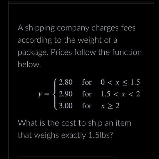 What is the cost to ship an item that weighs exactly 1.5lbs?-example-1