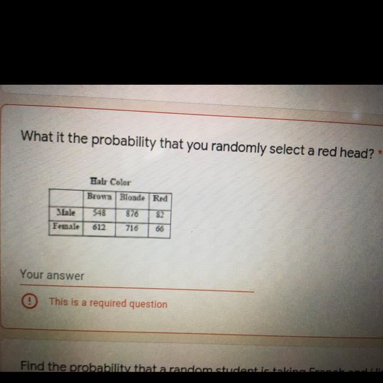 What it the probability that you randomly select a red head? *Hal ColorBrows Blonde-example-1