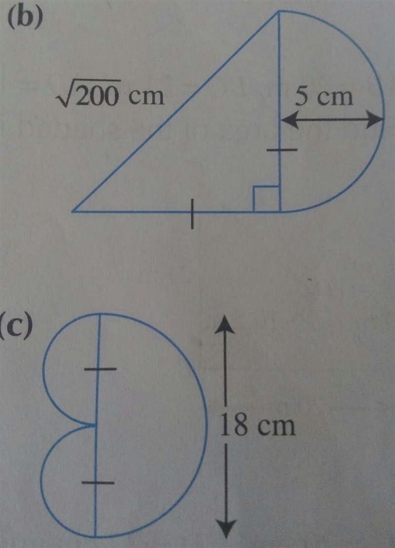 The circular portion of the following figures are semicircles. for each find perimeter-example-1