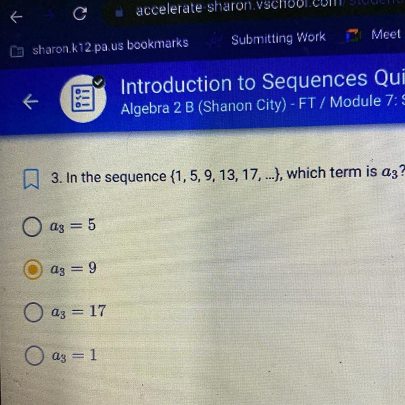 In the sequence 1, 5, 9, 13, 17 which tern is a3?-example-1