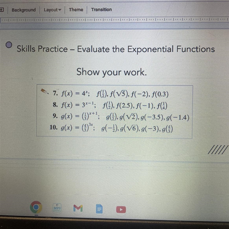 Evaluate the exponential functions-example-1