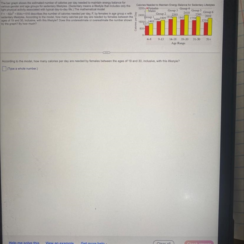 The bar graph shows the estimated number of calories per day needed to maintain energy-example-1