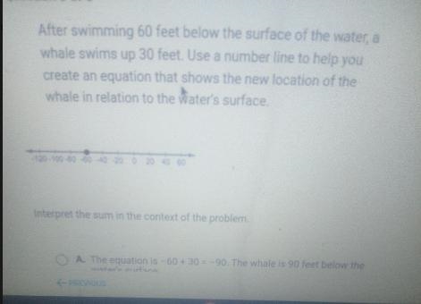 after swimming 60 ft below the surface of the water a whale swims up 30 ft. Use a-example-2