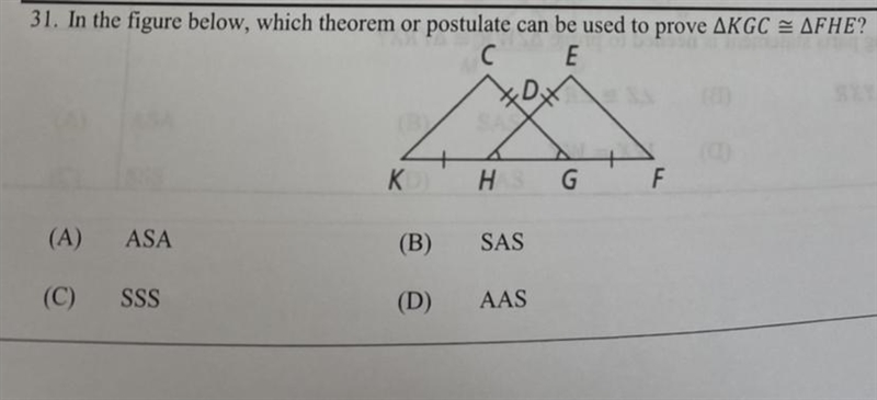 31. In the figure below, which theorem or postulate can be used to prove TriangleKGC-example-1