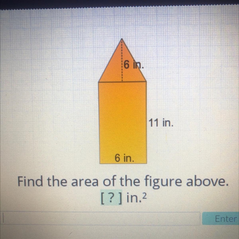 6 in. 11 in. 6 in. Find the area of the figure above. [? ] in.2-example-1