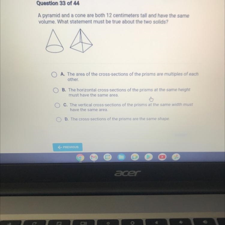 Question 33 of 44A pyramid and a cone are both 12 centimeters tall and have the samevolume-example-1