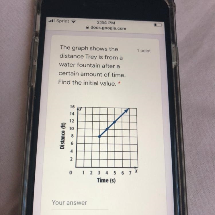 1 pointThe graph shows thedistance Trey is from awater fountain after acertain amount-example-1