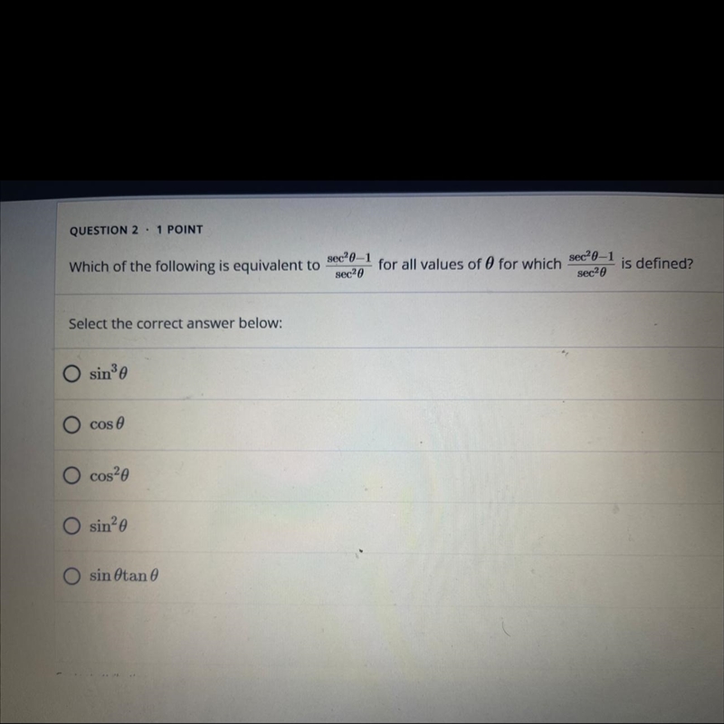 Which of the following is equivalent to meet for all values of 0 for which seat, is-example-1