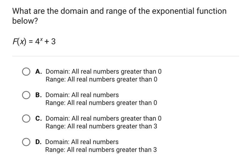 What are the domain and range of the exponential functionbelow?-example-1