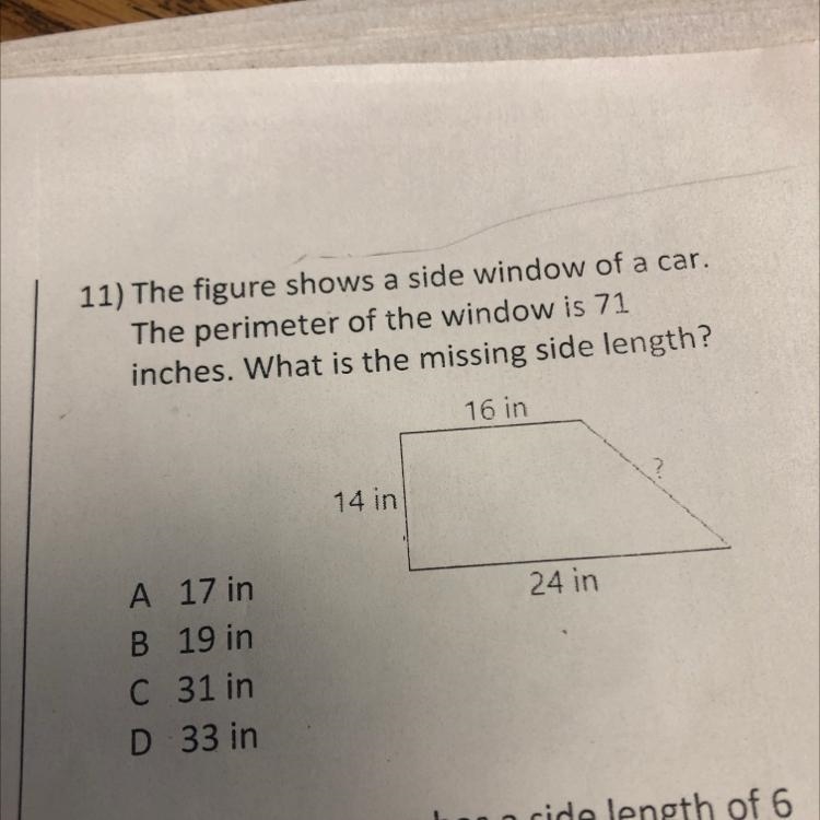 The figure shows a side window of a car the prime tee of the window is 71 inches. What-example-1