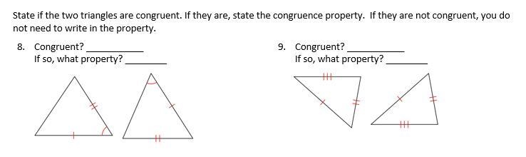 State if the two triangles are congruent. If they are, state the congruence property-example-1