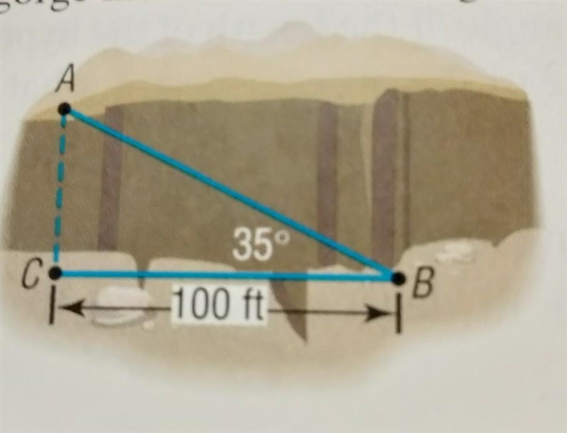 NO LINKS!! Finding the Width of a Gorge: Find the distance from A to C across the-example-1