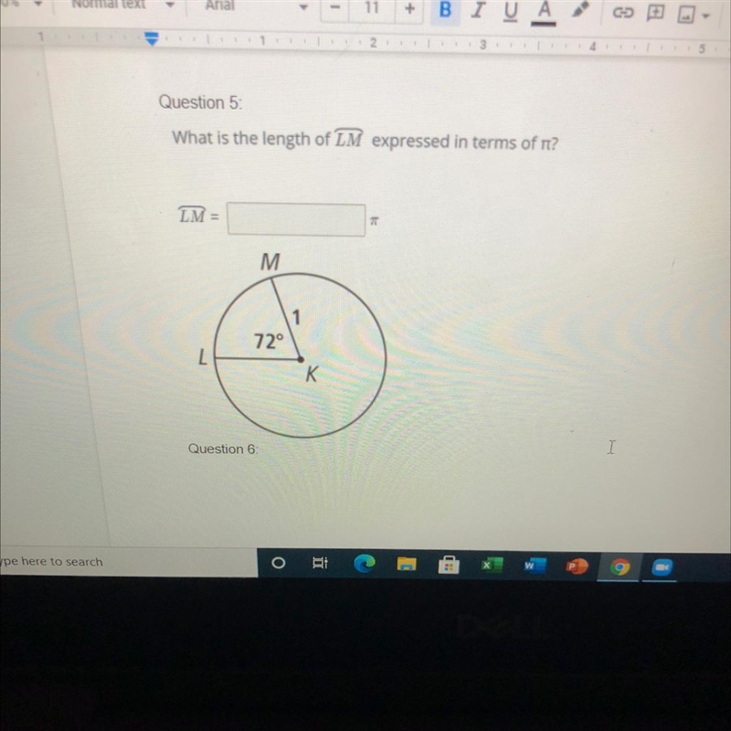 What is the length of LM expressed in terms of pi?-example-1