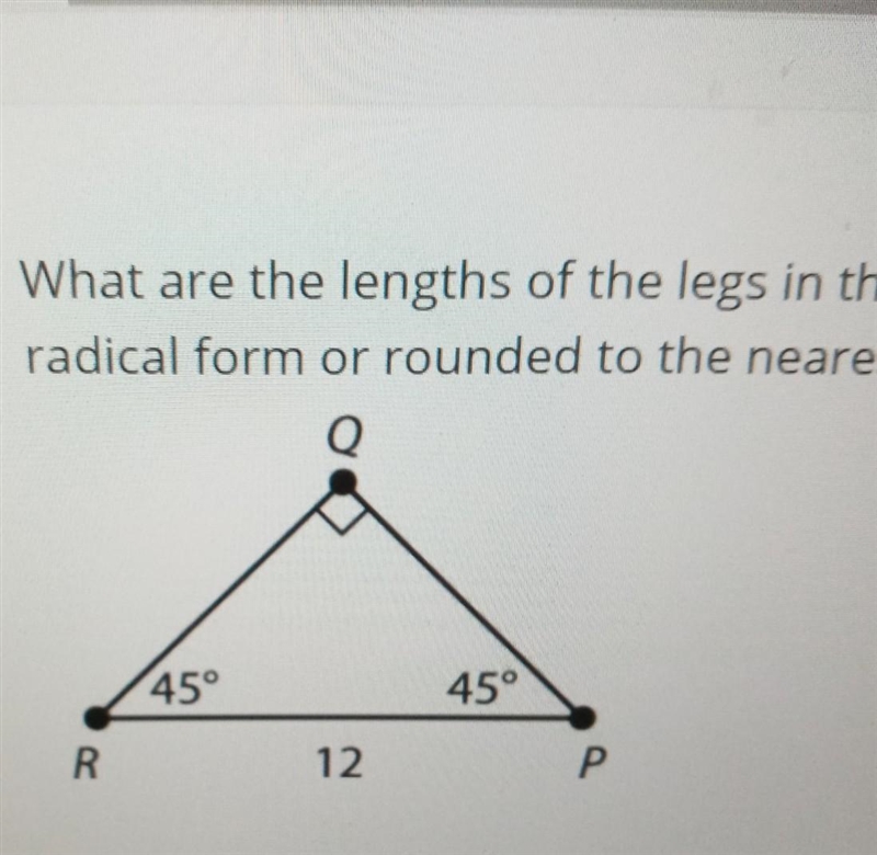 what are the lenghths of the legs in the triangle?give your answer in simplest radical-example-1