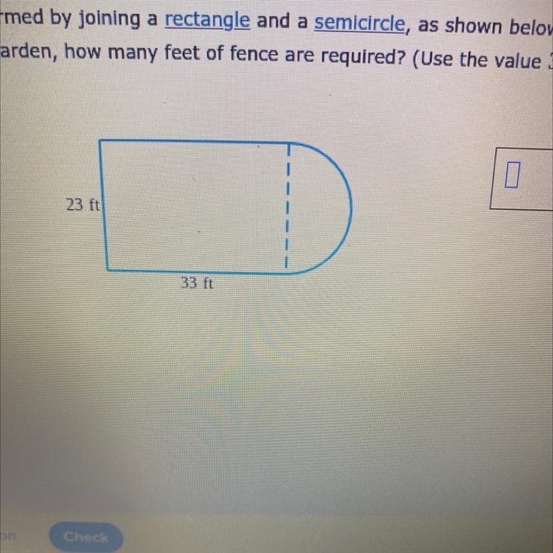 A rose garden is formed by joining a rectangle and a semicircle, as shown below. The-example-1