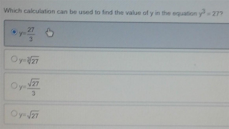 Which calculation can be used to find the value of y in the equation y ^ 3 equals-example-1