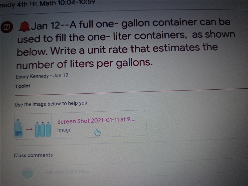 A full one- gallon container can beused to fill the one-liter containers, as shownbelow-example-1