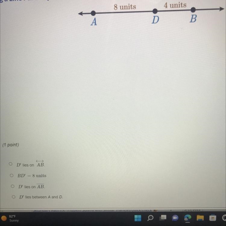 Given AB with point D on AB as shown, a dilation on D is centered at A with a scale-example-1