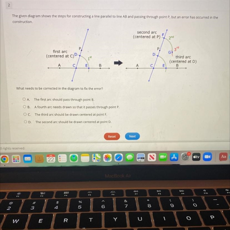 The given diagram shows the steps for constructing a parallel line to line AB and-example-1