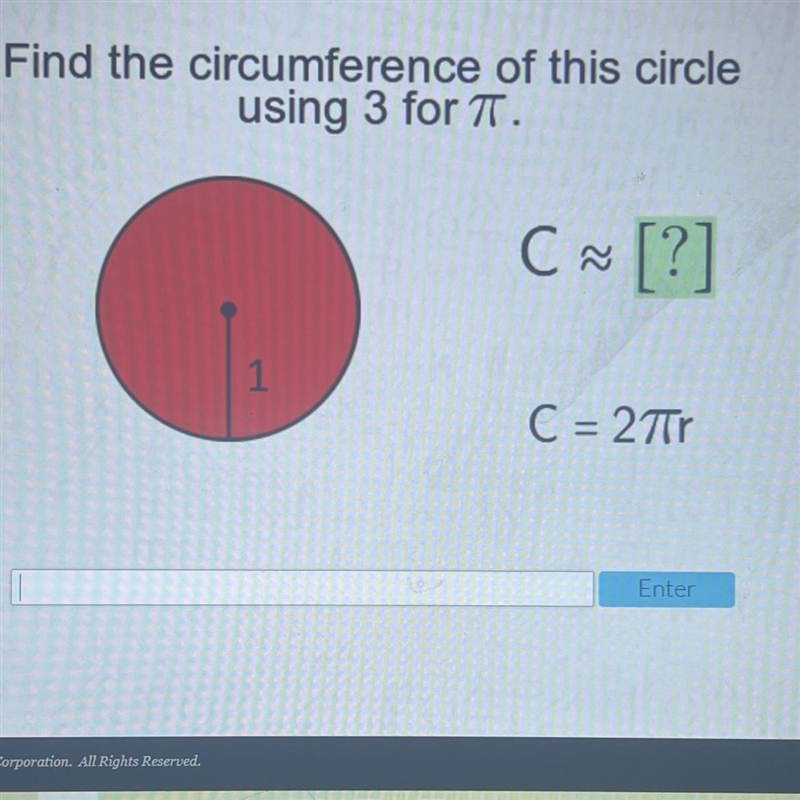 Find the circumference of this circleusing 3 for .CA [?]1C = 27-example-1