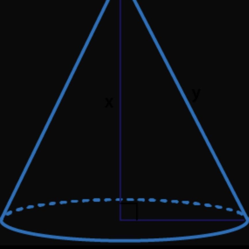 The radius of the cone is 5 in and y = 13 in. What is the volume of the cone in terms-example-1