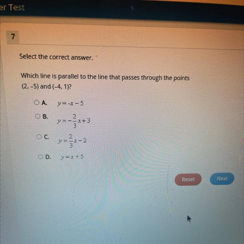 . Which line is parallel to the line that passes through the points of (2,-5) and-example-1