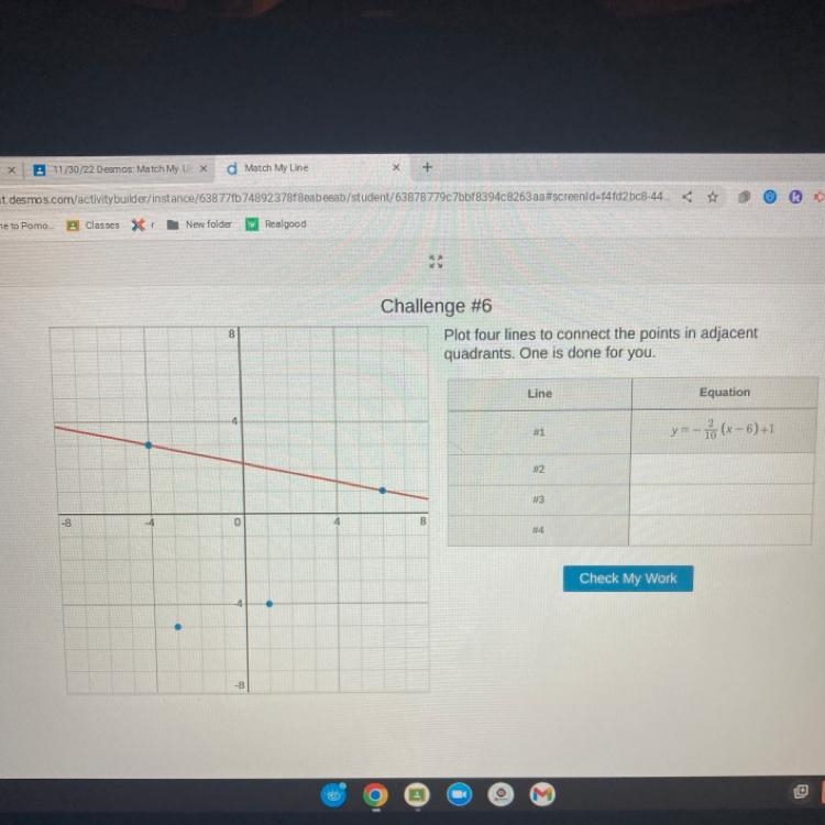 Plot four lines to connect the points in adjacent quadrants. One is done for you. Line-example-1