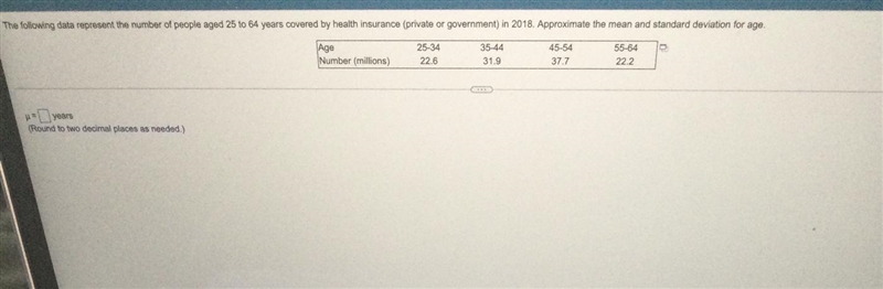 The following data represent the number of people aged 25 to 64 years covered by health-example-1