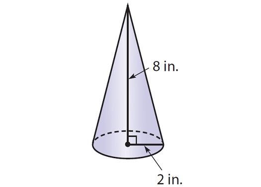 Find the volume of the cone. Round your answer to the nearest tenth.A) 33.5 in^3B-example-1