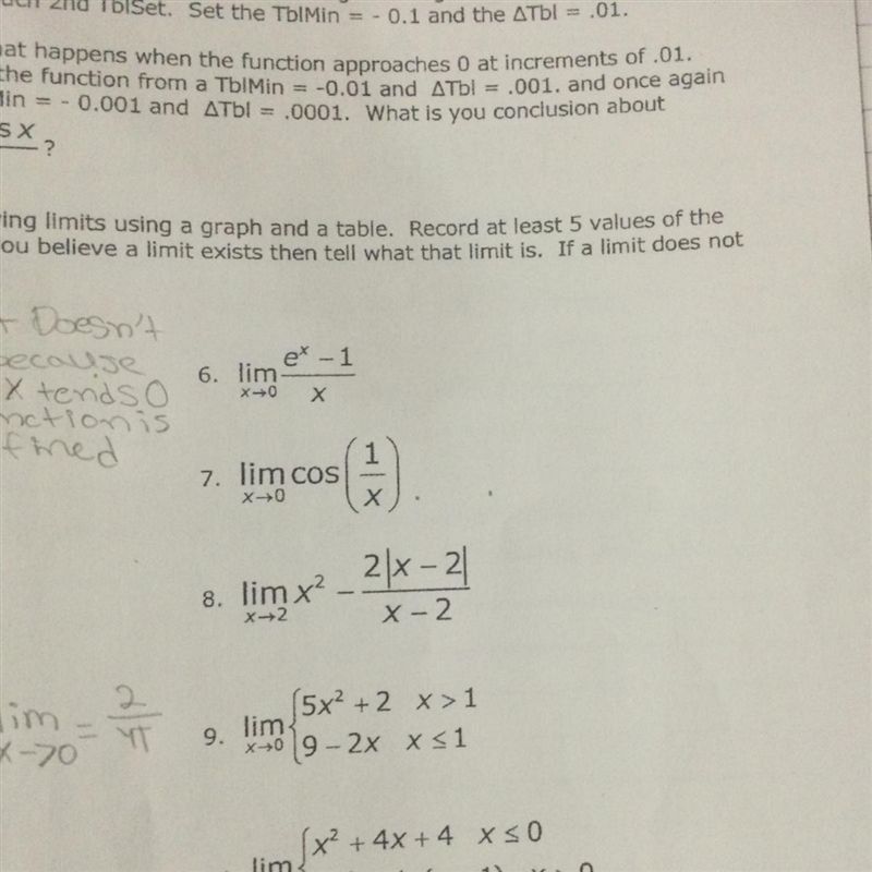 Number 7 Find the limit and use the x values : -0.03, -0.02,-0.01,0,0.01,0.02,0.03-example-1