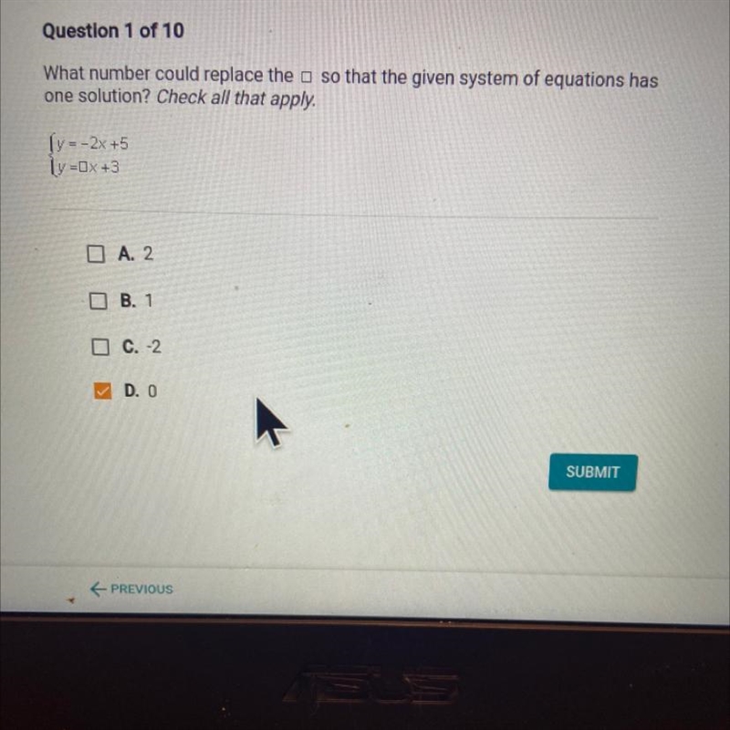 What number could replace the so that the given system of equations hasone solution-example-1