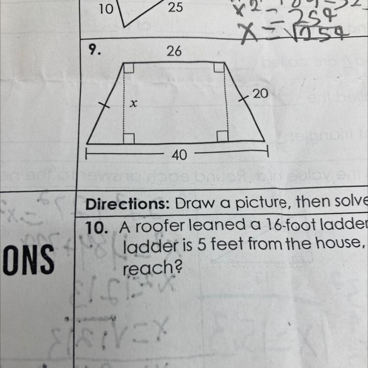 I need help with 9 please it says find the value of x round each answer to the nearest-example-1