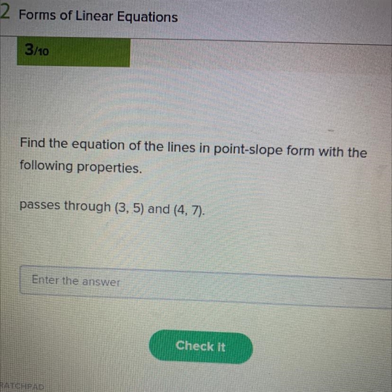 Find the equation of the lines in point-slope form with the following properties. passes-example-1