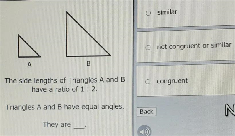 the side length of triangle A and B have a ratio of 1 : 2.triangles ANB have equal-example-1