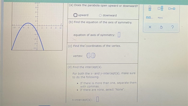 Use the graph of the parabola to fill in the table .-example-1