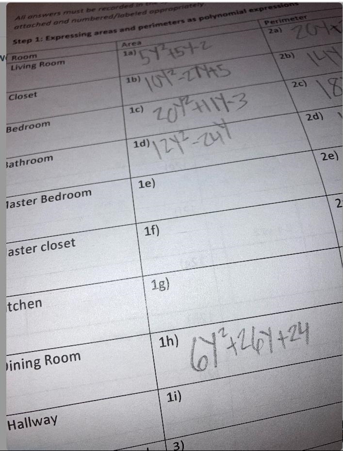 Perimeter and area of polynomials Find the area and perimeter of the master bedroom-example-1