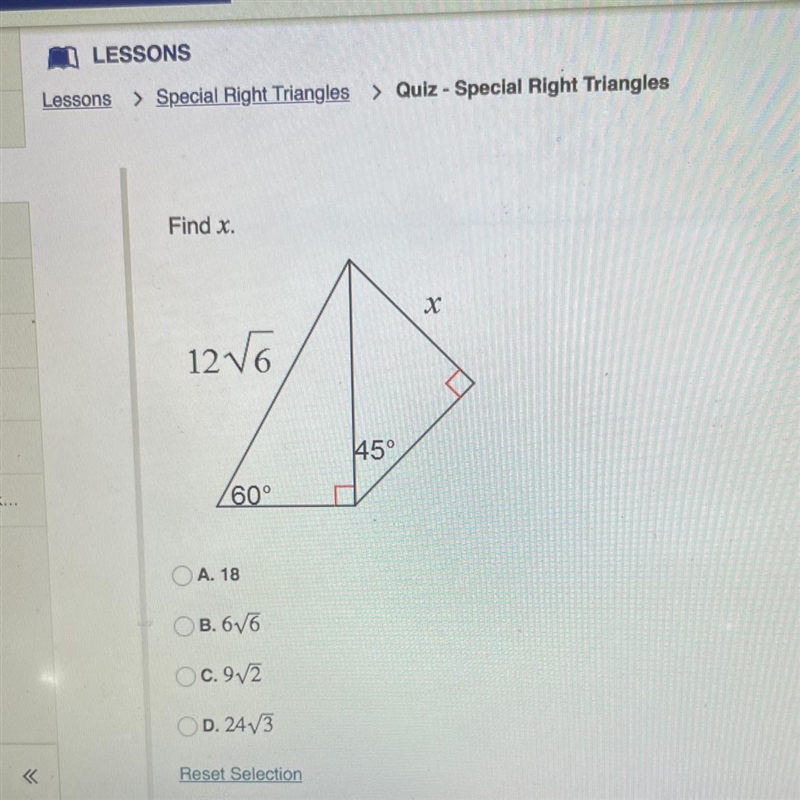 I need to find x and under neath the problem are the answer choices-example-1