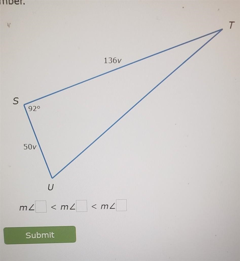 IXL - Angle-Side relationships in trianglesList the angle measures of STU in order-example-1