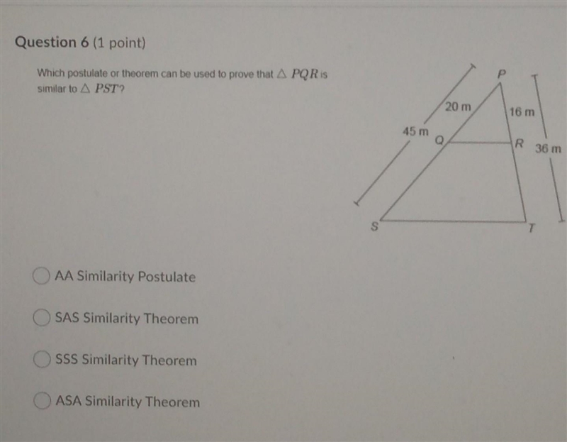 Which postulate or theorem can be used to prove that PQR is PST?-example-1