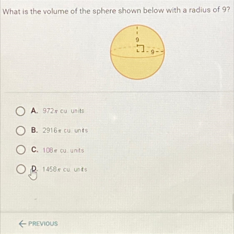 What is the volume of the sphere shown below with a radious of 9 below-example-1