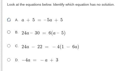 Look at the equation below. Identify which equation has no solution-example-1